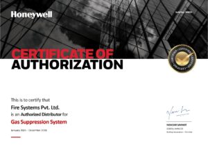 HON Distributor Certificate Gas Suppression System Fire Systems Pvt Ltd